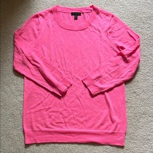 J Crew 100% Merino Wool Soft and Bright Highlighter Pink Sweater L EXCELLENT